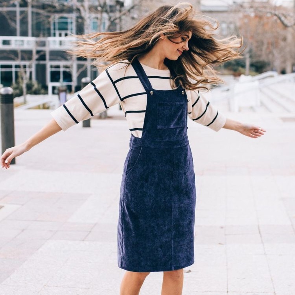 The Olivia Corduroy Dress in Indigo - Size Small